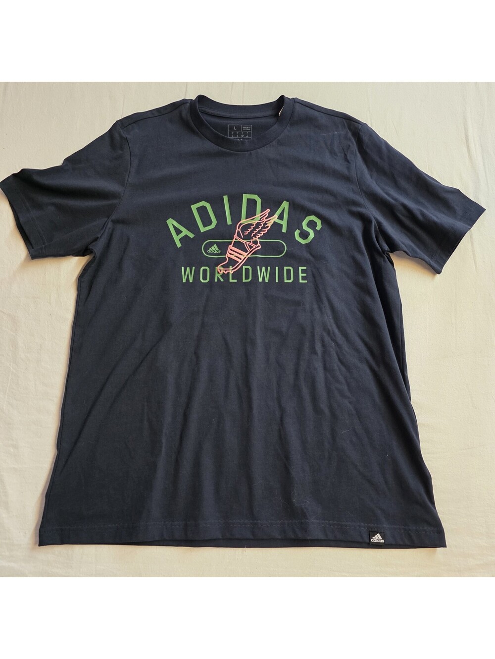 adidas Worldwide Winged Shoe T-Shirt Mens L Blue Graphic Tee